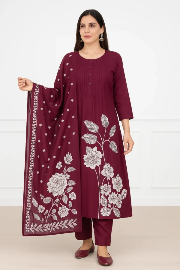 Elegant Floral Rayon Kurti Set with Dupatta – Premium Comfort Wear - Image 5