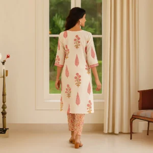 Elegant Cotton Cambric Kurti Set with Mirror Work & Silver Zari Embroidery