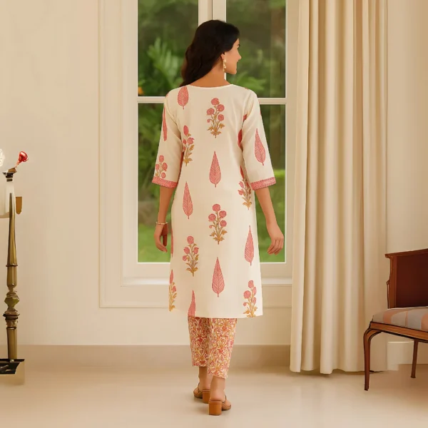Elegant Cotton Cambric Kurti Set with Mirror Work & Silver Zari Embroidery - Image 2