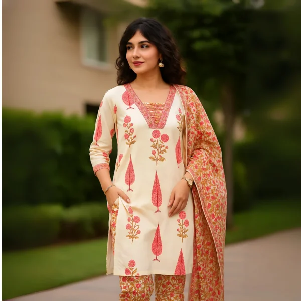 Elegant Cotton Cambric Kurti Set with Mirror Work & Silver Zari Embroidery - Image 6