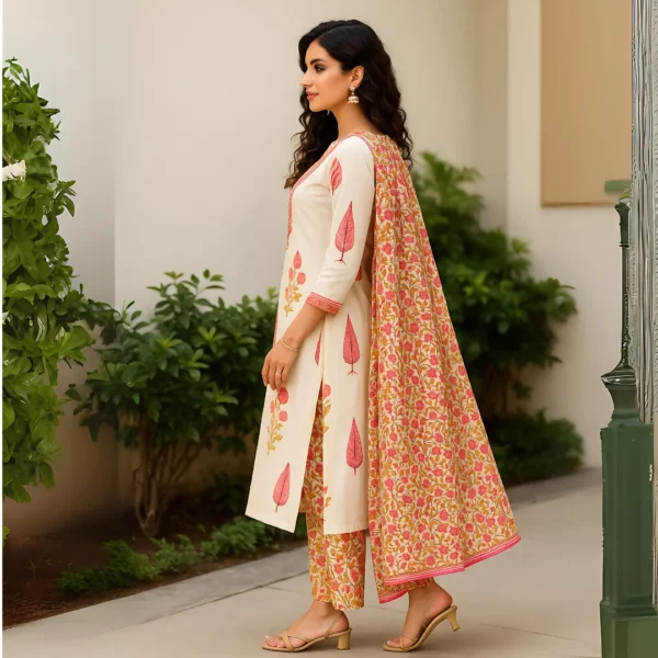 Elegant Cotton Cambric Kurti Set with Mirror Work & Silver Zari Embroidery - Image 5