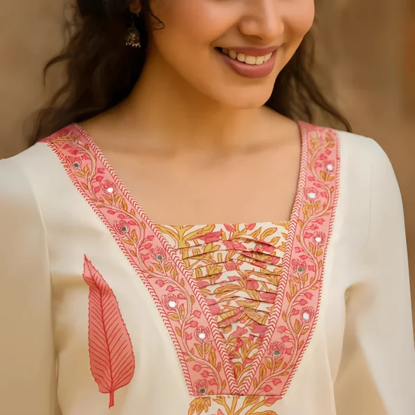 Elegant Cotton Cambric Kurti Set with Mirror Work & Silver Zari Embroidery - Image 4