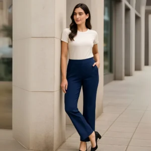 Women’s Ribbed Straight Fit Pant – Office & Everyday Comfort Wear