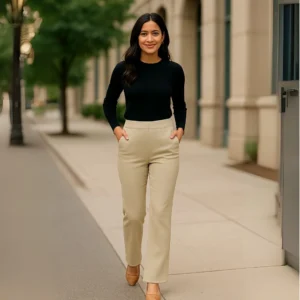 Women’s Ribbed Straight Fit Pant – Office & Everyday Comfort Wear