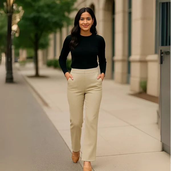 Women’s Ribbed Straight Fit Pant – Office & Everyday Comfort Wear