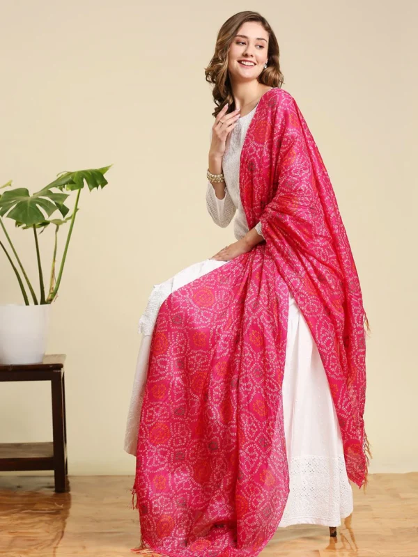 Printed Bandhini Art Silk Crushed Dupatta - Image 3