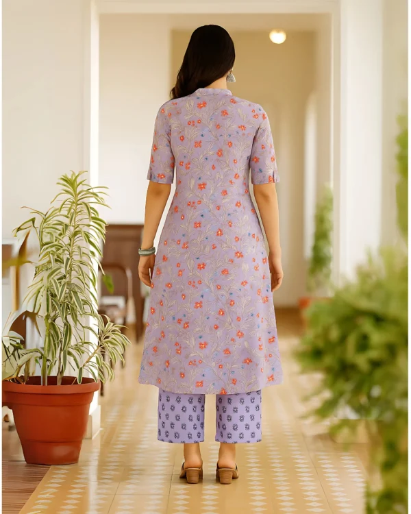 Lavender Bloom Cotton Kurti Palazzo Set – Breezy Festive Charm - Image 2